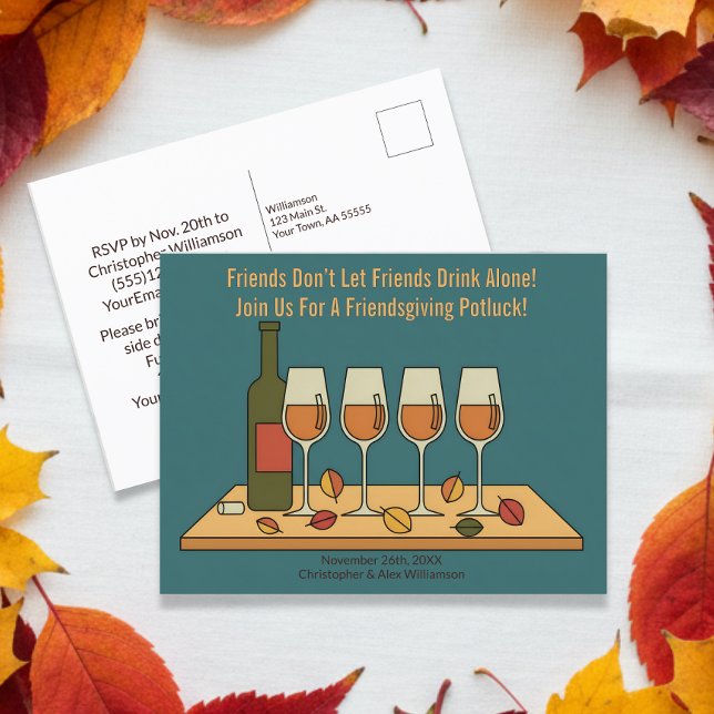 Rolig inbjudan till Friendsgiving-pottenluck med v (Skapare uppladdad)