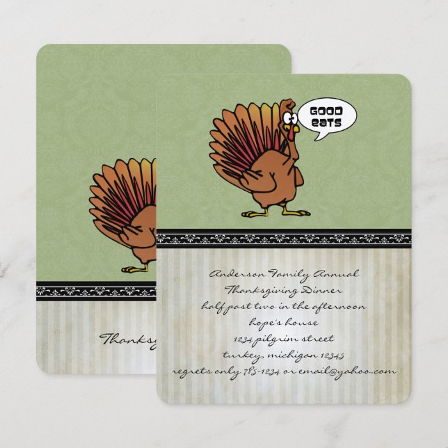 Rolig inbjudan till Thanksgiving-middag (Fram/baksida)