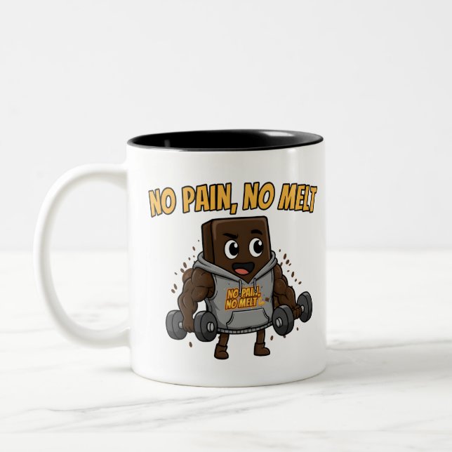 Rolig "Ingen Smärta, Ingen Smältning" Choklad Gymm Två-Tonad Mugg (Vänster)