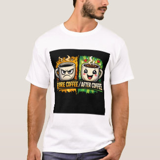 Rolig Innan Kaffe Efter Kaffe Tecknad Kaffe T Shirt