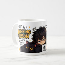 Rolig Inte Morgonmänniska Kaffe Chibi Katt