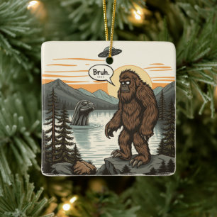 Rolig Introvert Bigfoot Sasquatch Loch Ness Retro Julgransprydnad Keramik