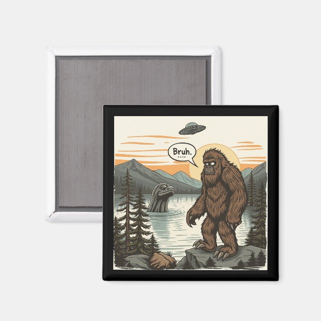 Rolig Introvert Bigfoot Sasquatch Loch Ness Retro Magnet (Front/Back)