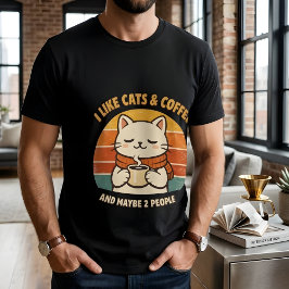 Rolig Introvert Katt Jag Gillar Katter & Kaffe T-S T Shirt