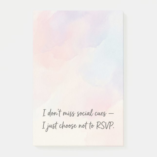 Rolig Introvert RSVP-citat & Subtil akvarell Post-it Block (Framsida)