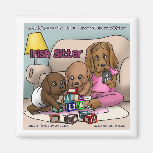 Rolig Irish Setter Barnvakt Magnet (Framsidan)