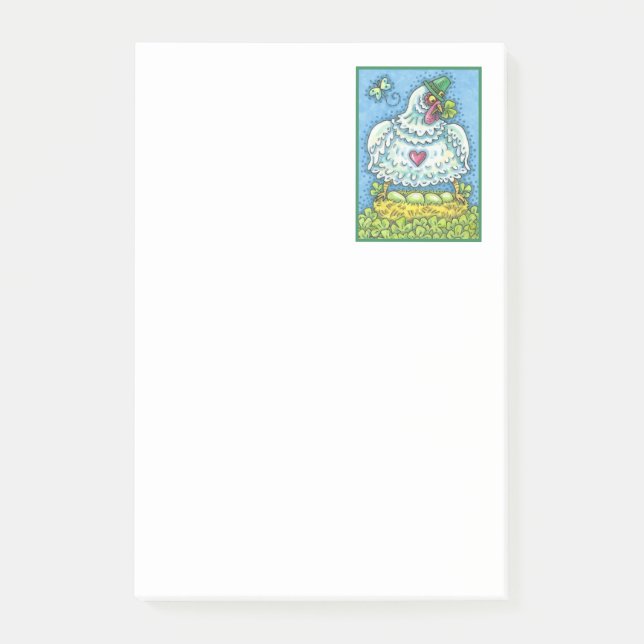 ROlig IRLÄNDSK HÖNA, GRÖNA ÄGG OCH TREFLAR SÖT Post-it Block (Framsida)