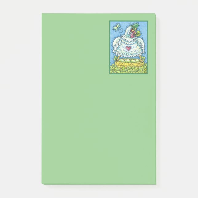 ROlig IRLÄNDSK HÖNA, GRÖNA ÄGG OCH TREKLÖVER SÖTT Post-it Block (Framsida)