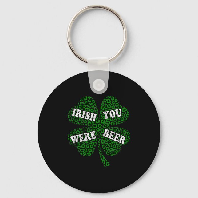 Rolig irländsk öl shamrock gepard st.patricks dag nyckelring (Framsida)