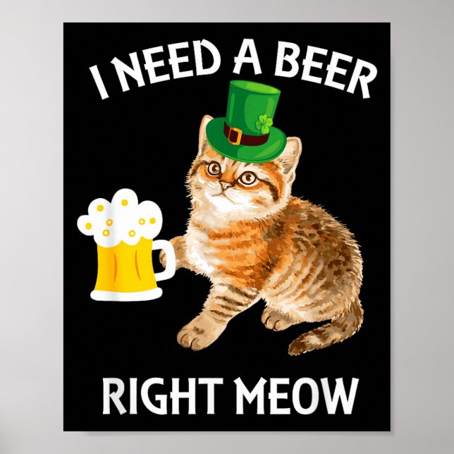 Rolig irländsk ölkat St Patricks Day Dricker Med Poster (Framsidan)