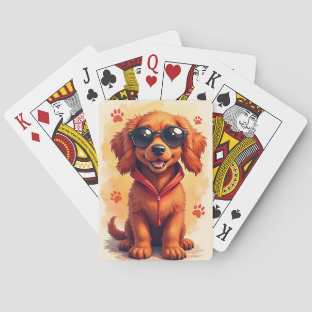 Rolig irländsk röd setter Kawaii hund Casinokort (Baksidan)