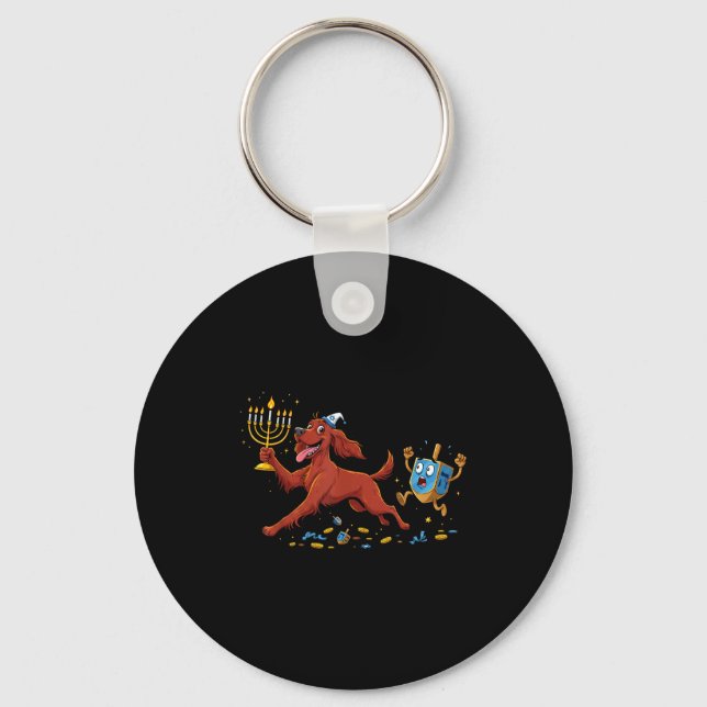 Rolig irländsk setter Dreidel Menorah Hanukkah Bar Nyckelring (Framsida)