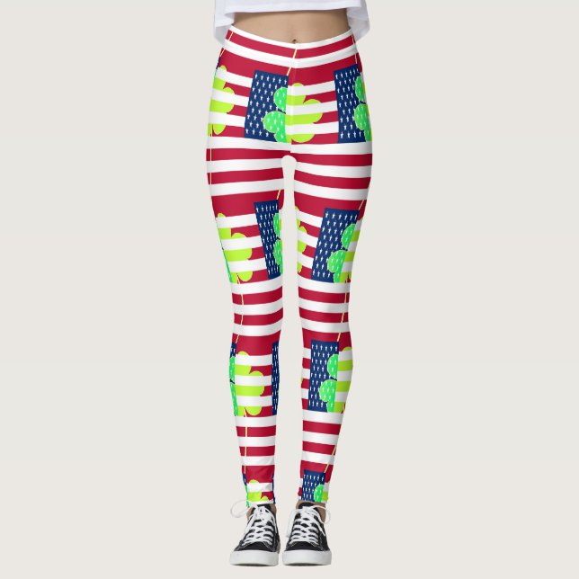 Rolig irländsk Shamrockamerikanska flaggan St Leggings (Framsida)