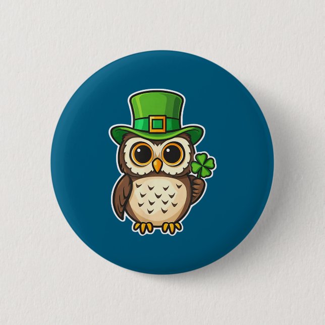 Rolig irländsk uggla st patricks dag lyckosymbol  knapp (Framsida)