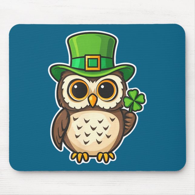 Rolig irländsk uggla st patricks dag lyckosymbol  musmatta (Framsidan)