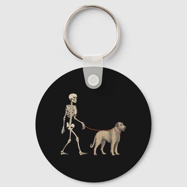 Rolig irländsk wolfhound skelett hund promenad nyckelring (Framsida)