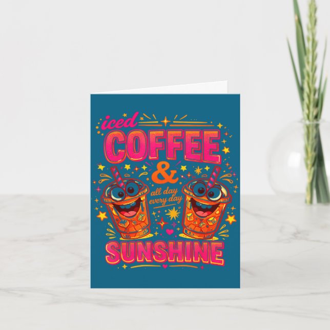 Rolig iskaffe solsken sommar vibbar kaffein kort (Framsida)
