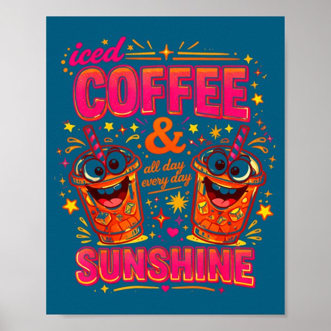 Rolig iskaffé solsken sommar vibbar kaffein poster (Framsidan)
