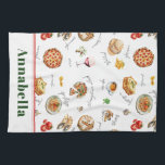 Rolig italiensk matlagarens kök kökshandduk<br><div class="desc">Fira din kärlek till italiensk mat med denna roliga kökshandduk med pizza, pasta, vin, espresso och mer! Perfekt för hemmakockar och kockar som älskar italiensk mat, denna färgglada design lägger till smak och glädje till varje måltidsberedning. Skapad av Simply Farmhouse Press.</div>