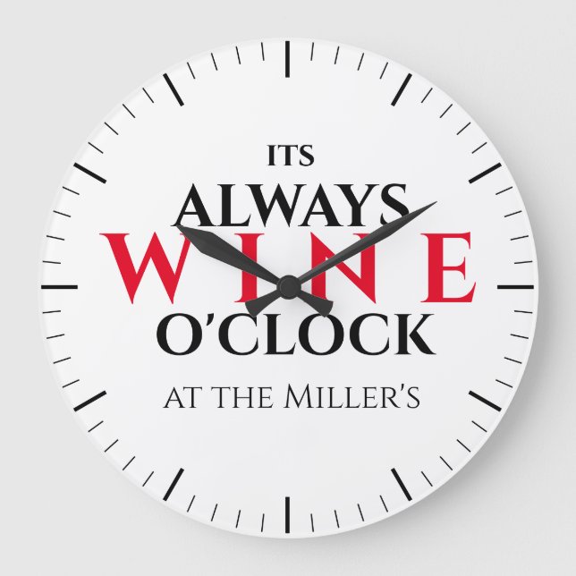 Rolig "It's Wine O'Clock" Barväggsklocka - Modern  Stor Klocka (Framsida)