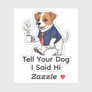 Rolig Jack Russell Terrier Affärskostym Kaffe Klistermärken