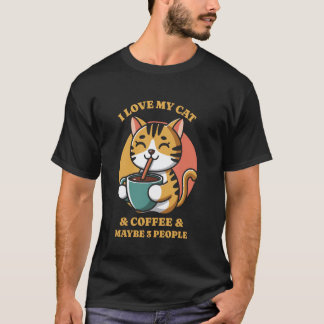 Rolig Jag Älskar Min Katt Kaffe Och Kanske Tre Per T Shirt