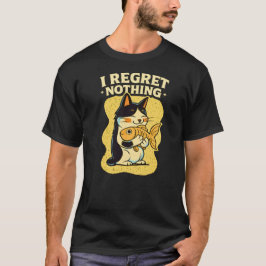 Rolig “Jag ångrar ingenting” Katt Med Fisk Vintage T Shirt