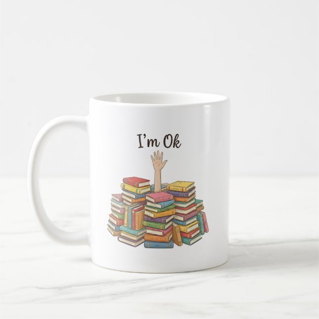 Rolig Jag är okej med att drunkna i böcker Söt bok Kaffemugg (Vänster)