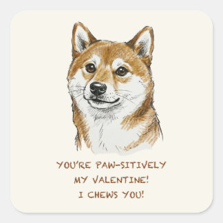 Rolig "Jag tuggar på dig" Shiba Inu Alla hjärtans  Fyrkantigt Klistermärke