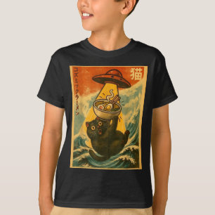 Rolig japansk anime Katt Ramen UFO Män Kvinnor Ton T Shirt
