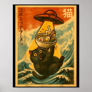 Rolig japansk anime UFO katt Ramen män kvinnor ton Poster