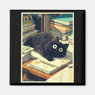 Rolig japansk katt lärare elev skola sista dagen magnet