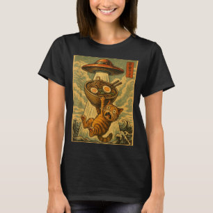 Rolig Japansk Katt Ramen Ufo Anime Män Kvinnor Ton T Shirt