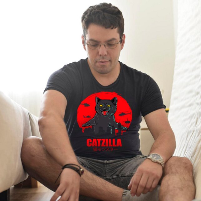Rolig Japansk Katt Tematiserad Catzilla Monster T Shirt (Skapare uppladdad)