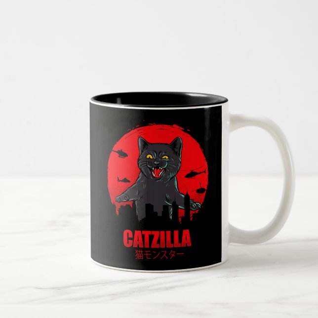 Rolig Japansk Katt Tematiserad Catzilla Monster Två-Tonad Mugg (Höger)