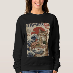 Rolig japansk Ramen Katt Kawaii Ukiyo Vintage Kons T Shirt