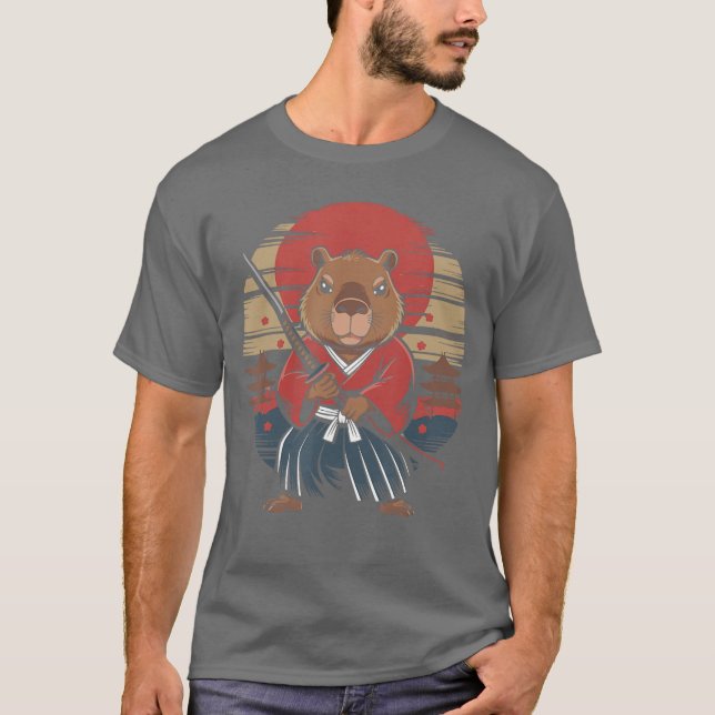 Rolig japansk Samuraj Capybara T Shirt (Framsida)