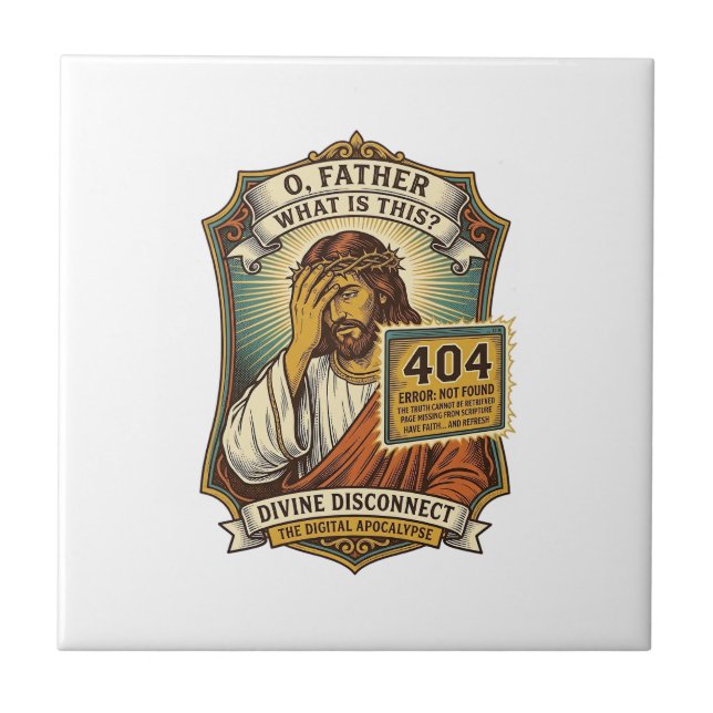 Rolig Jesus 404 Error Webb Utvecklare Programmerar Kakelplatta (Framsidan)
