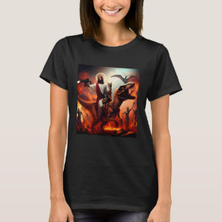 Rolig Jesus Arttryck katt Dinosaurie T Shirt
