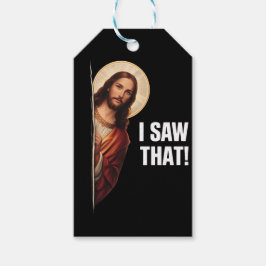 Rolig Jesus "Jag Såg Det" Kristet meme-design Presentetikett