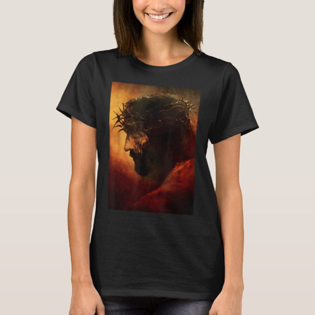 Rolig Jesus Kristus Med Törnkrans Grafik  T Shirt (Framsida)