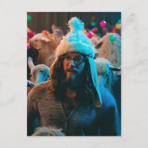 Rolig Jesus och får på en födelsedagsfest Vykort