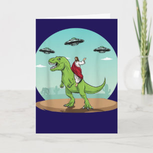 Rolig Jesus Ridande Dinosaurie Alien UFO Kort