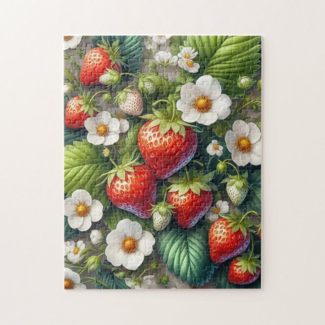 Rolig Jordgubbsblad Blommor Pussel (Vertikal)