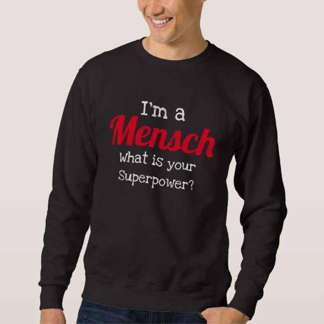 Rolig judisk sweatshirt - Jag är en mänsklig super (Framsida)