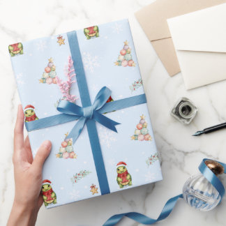 Rolig jul Akvarell sköldpadda julfest Barn Presentpapper