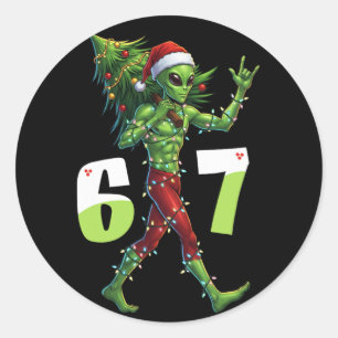 Rolig jul Alien Sex Sju Meme 67 Tomtehatt Runt Klistermärke