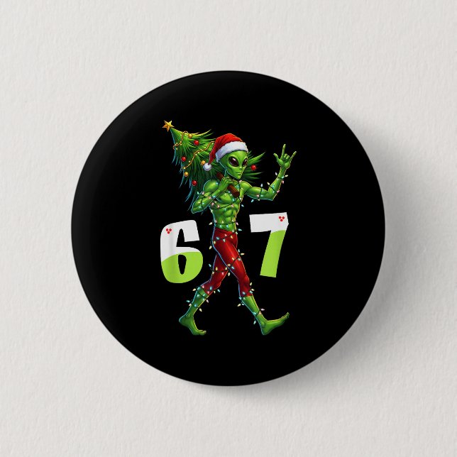 Rolig jul Alien Six Seven Meme 67 Tomtehatt  Knapp (Framsida)