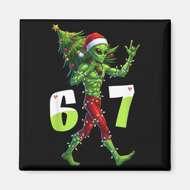 Rolig jul Alien Six Seven Meme 67 Tomtehatt  Magnet (Framsidan)