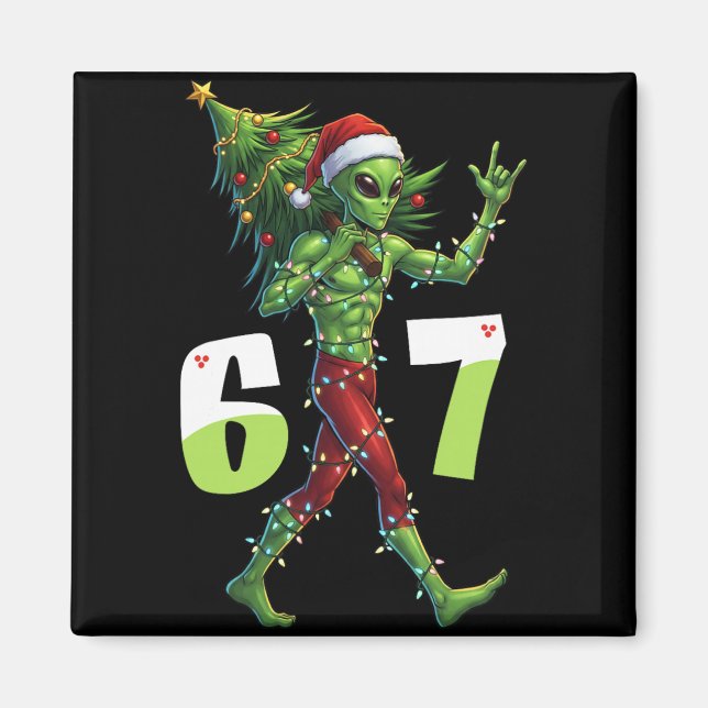 Rolig jul Alien Six Seven Meme 67 Tomtehatt  Magnet (Framsidan)